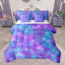 Homewish Dreamy Glitter Mermaid Twin Bedding Sets 7-Piece, Blue Purple Fish Scale Bedding Comforter Set, Art Watercolor Reversible Sheet Sets, Luxury Bedroom Decor
