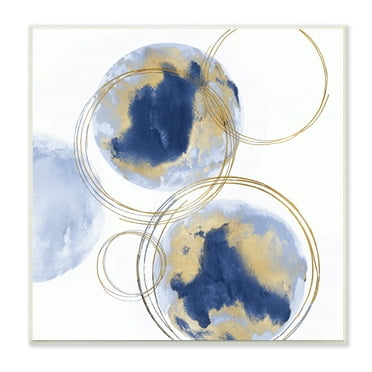 Stupell Industries Golden Rings and Blue Circle Abstraction Modern Shapes, 12 x 12, Designed by Natalie Harris