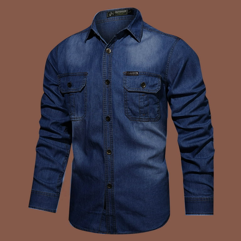 APEXFWDT Mens Big and Tall Button Down Denim Shirt Long Sleeve