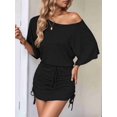thumbnail image 6 of Women'S Dresses Solid Drawstring Side Batwing Sleeve Dress Dress for Women Black XL, 6 of 8