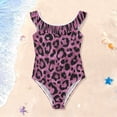thumbnail image 3 of Girls Ruffled One Piece Swimsuit Summer Beach Vacation Swimwear Tank Swimsuit Pink Glitter Cheetah Print, 3 of 8