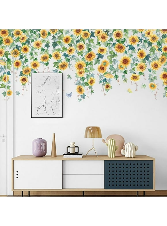 2Pcs Sunflower Wall Stickers Sunflower Decals for Wall Home Wall Decorations for Living Room Classroom Yellow Flower Wall Decor for Bedroom Bathroom Furniture Mural Wallpaper Stick and Peel