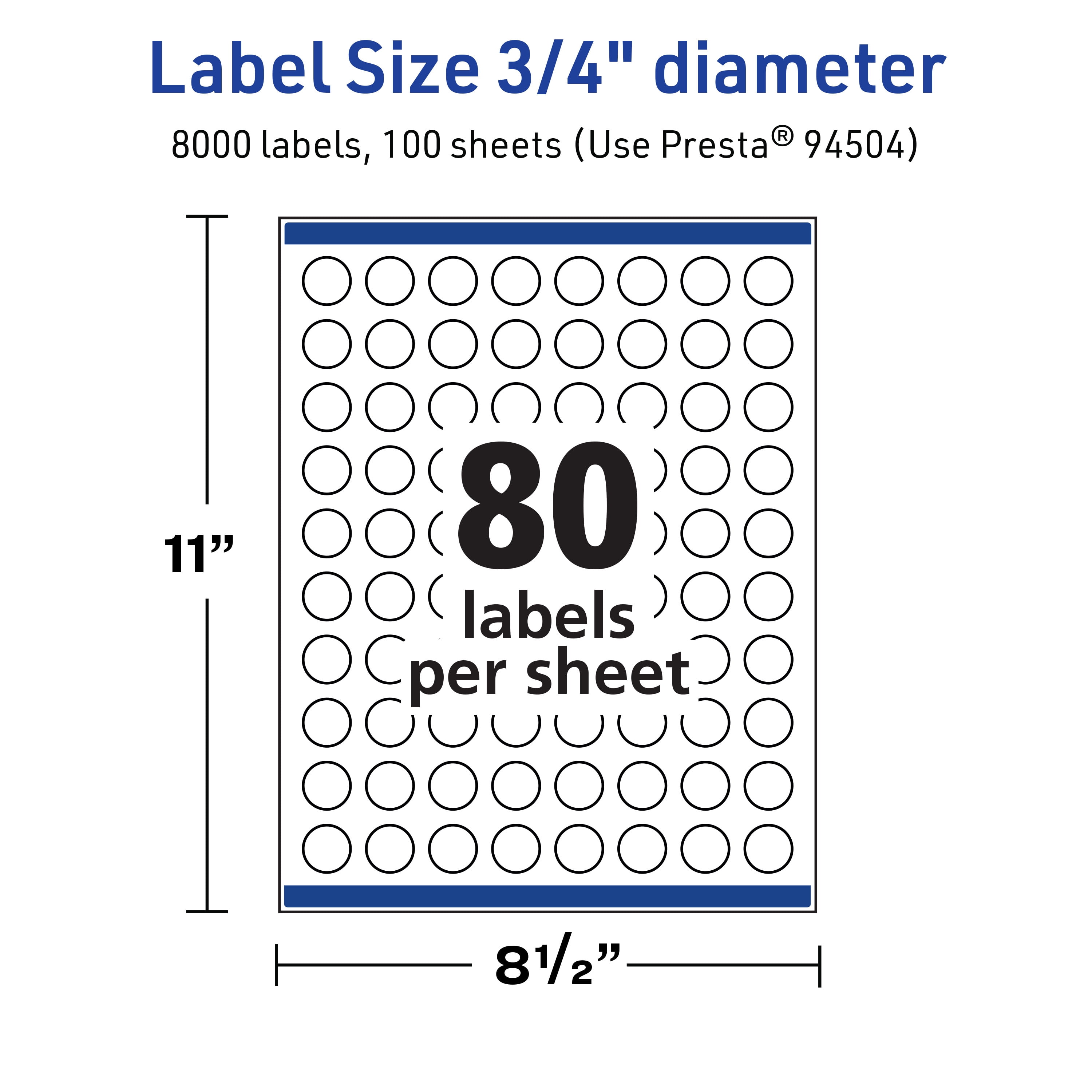Avery TrueBlock Round Labels, 0.75" Diameter, 8,000ct