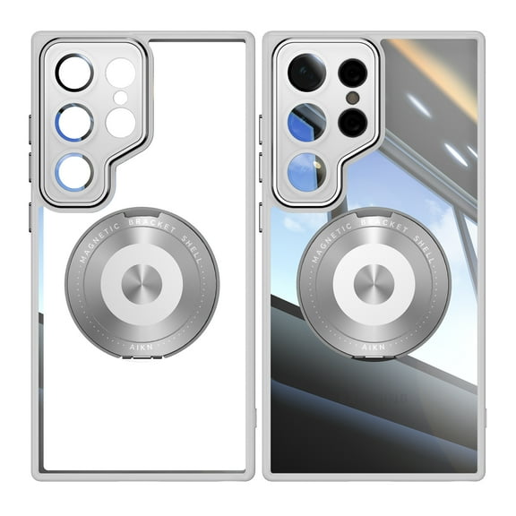 Designed for Samsung Galaxy S25 Ultra Crystal Clear Back Case, Luxury Case with Lens Protector Drop Protective Magnetic Rotating Ring Kickstand Shockproof Thin Fit Phone Case Cover, Gray