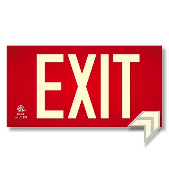 Photoluminescent Exit Sign Red - Aluminum Code Approved UL 924 / IBC / NFPA 101 | Item ULR-050