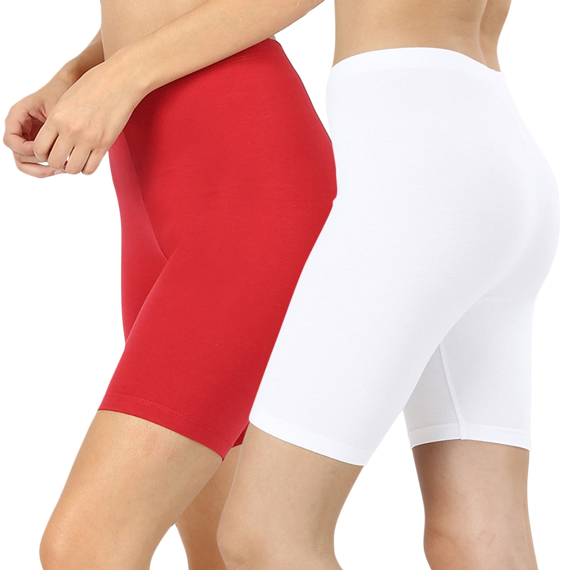 2 Packs of Womens & Plus Soft Cotton Stretch Knee Length Leggings Fitness Sport Biker Shorts
