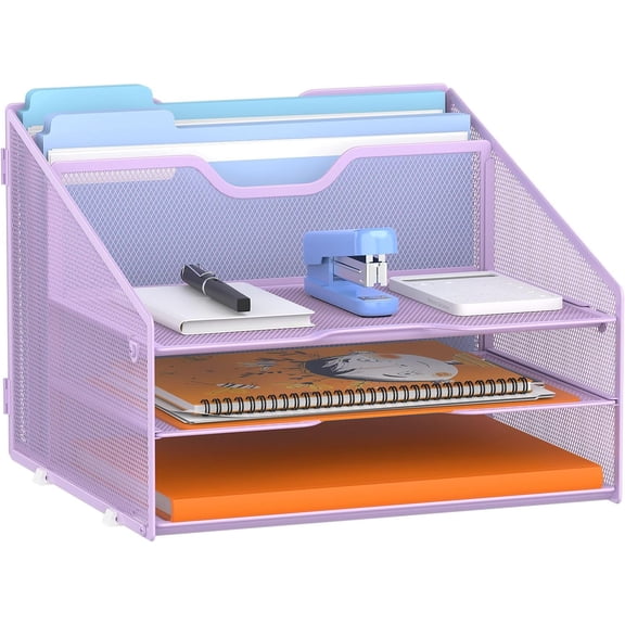 Letter tray organizer, mesh desktop file organizer with tray and vertical compartments