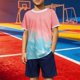 thumbnail image 2 of Odeerbi Conjunto de Entrenamiento de Fútbol Seco Rápido Para Chicos Y Niñas Pantalones Cortos de Camiseta Con Impresión Geométrica de Gradiente Conjunto Atlético Para 4-12 Años, 2 of 6