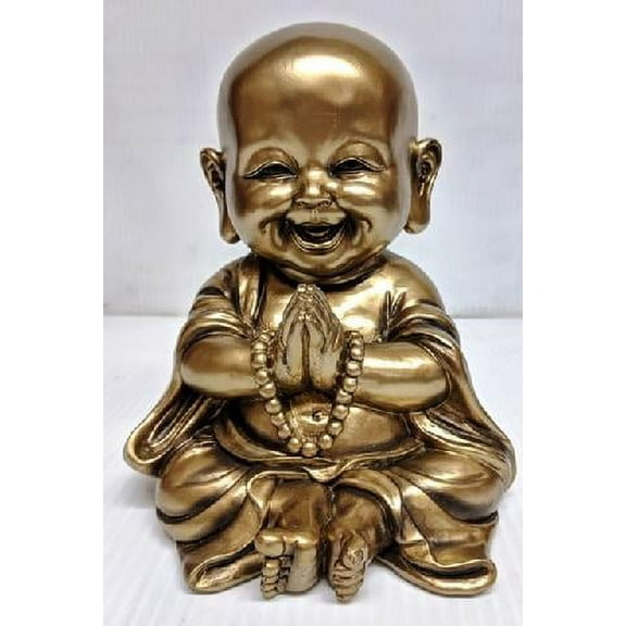 Baby Buddha Sitting And Praying Gold Figurine
