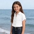 thumbnail image 6 of dazeni Summer Linen Shirts Girls Button Down Shirt Short Sleeve Blouse for Collared Lightweight Breathable Lapel Tops White 110, 6 of 8