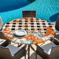 thumbnail image 6 of Orange Pumpkin Gnomes Fall Round Tablecloth, Fitted Table Cover with Elastic for 45"-54" Round Tables, Thanksgiving Leaf Black White Plaid Branches Table Cloth Dinning Party Waterproof Tablecloths, 6 of 7