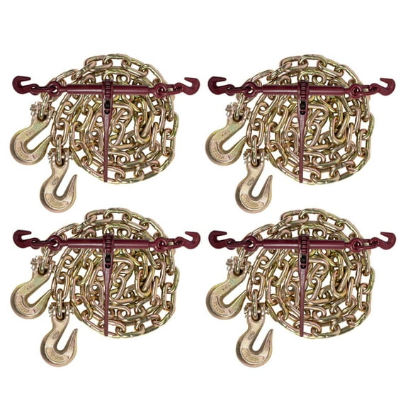 3/8" Grade 70 Chain and Binder Kit | Includes (2) 3/8" - 1/2" Ratchet Load Binder & (2) 3/8" x 12' G70 Transport Chain w/Grab Hooks | 6600 lbs WLL for Flatbed Truck Trailer Tie Down