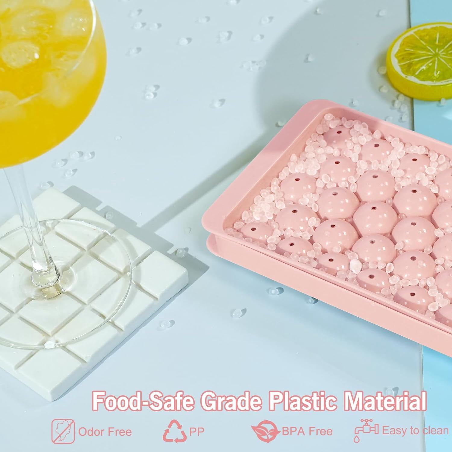 Round Ice Cube Tray with Lid & Bin Ice Ball Maker Mold for Freezer with Container Mini Circle Ice Cube Tray Making 66PCS Sphere Chilling Cocktail Whiskey Tea Coffee (2 Trays 1 Ice Bucket & Scoop)