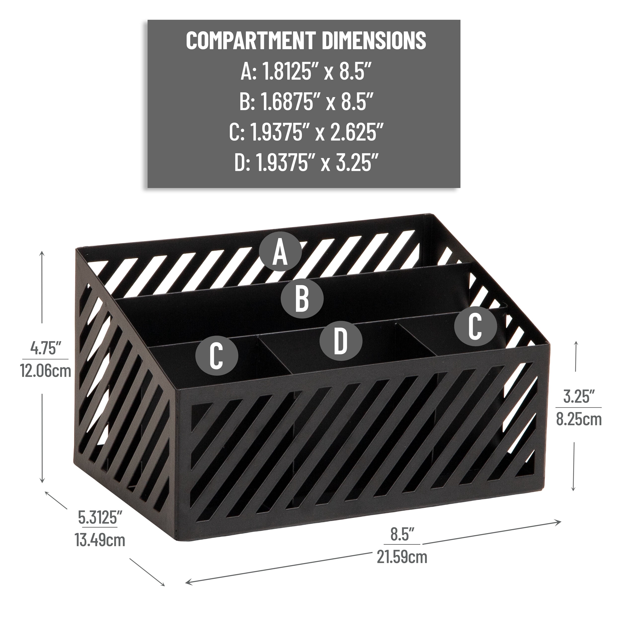 Mind Reader Desktop Organizer Five Compartments Metal Black Office Supplies