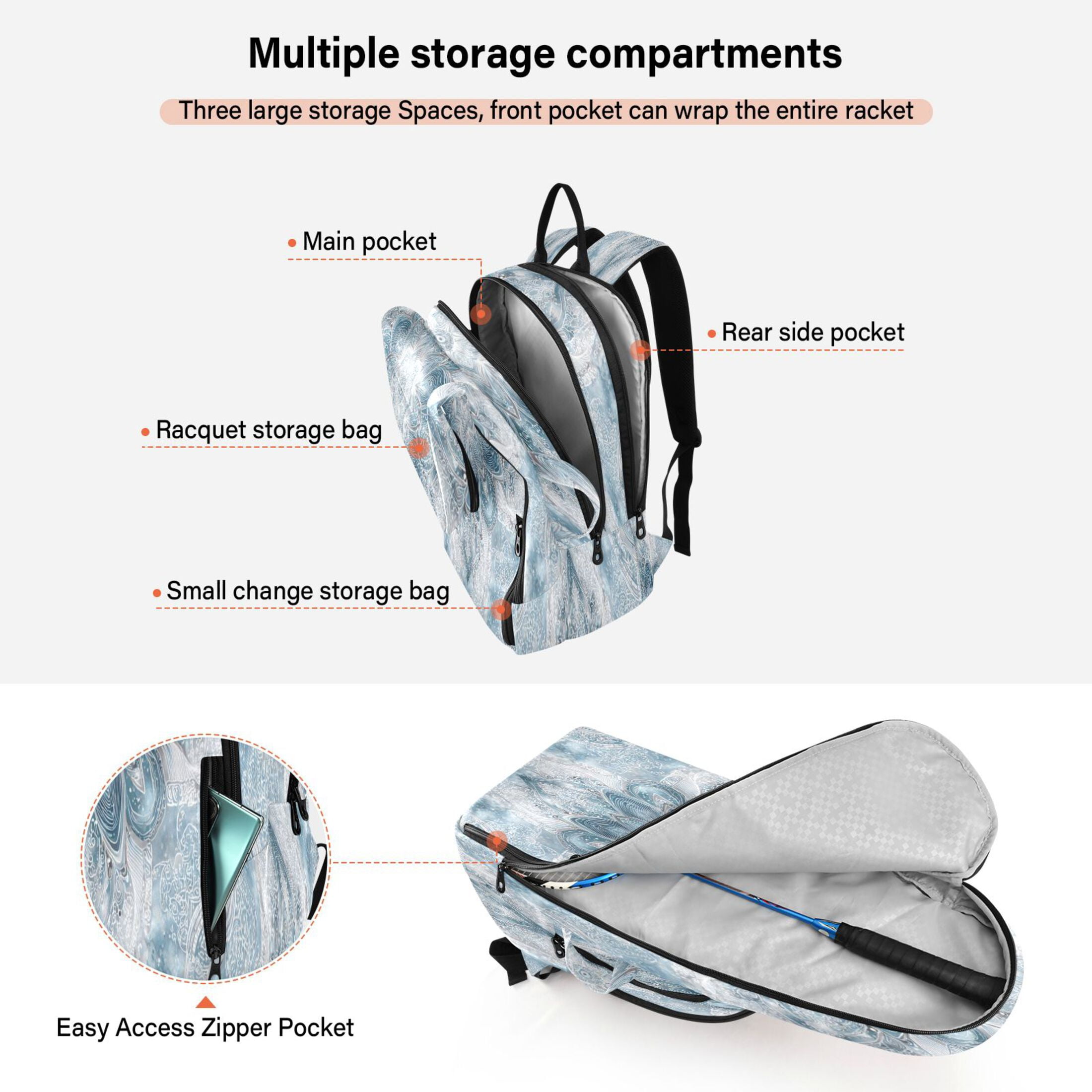 2 Racquet Holder Tennis Backpack Tennis Racket Covers Gym Bags High Brightness Light Green Design