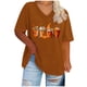 thumbnail image 2 of Puntoco Camiseta básica de verano de color liso con mangas cortas y cuello en V grande con diseño de calabaza de Acción de Gracias para mujer, 2 of 4