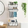 thumbnail image 5 of Eurhowing Floating Shelves Set of 3, Wood Wall Shelves with Metal Frame and Towel Bar, Space Saving Wood Shelves for Home, White, 5 of 7