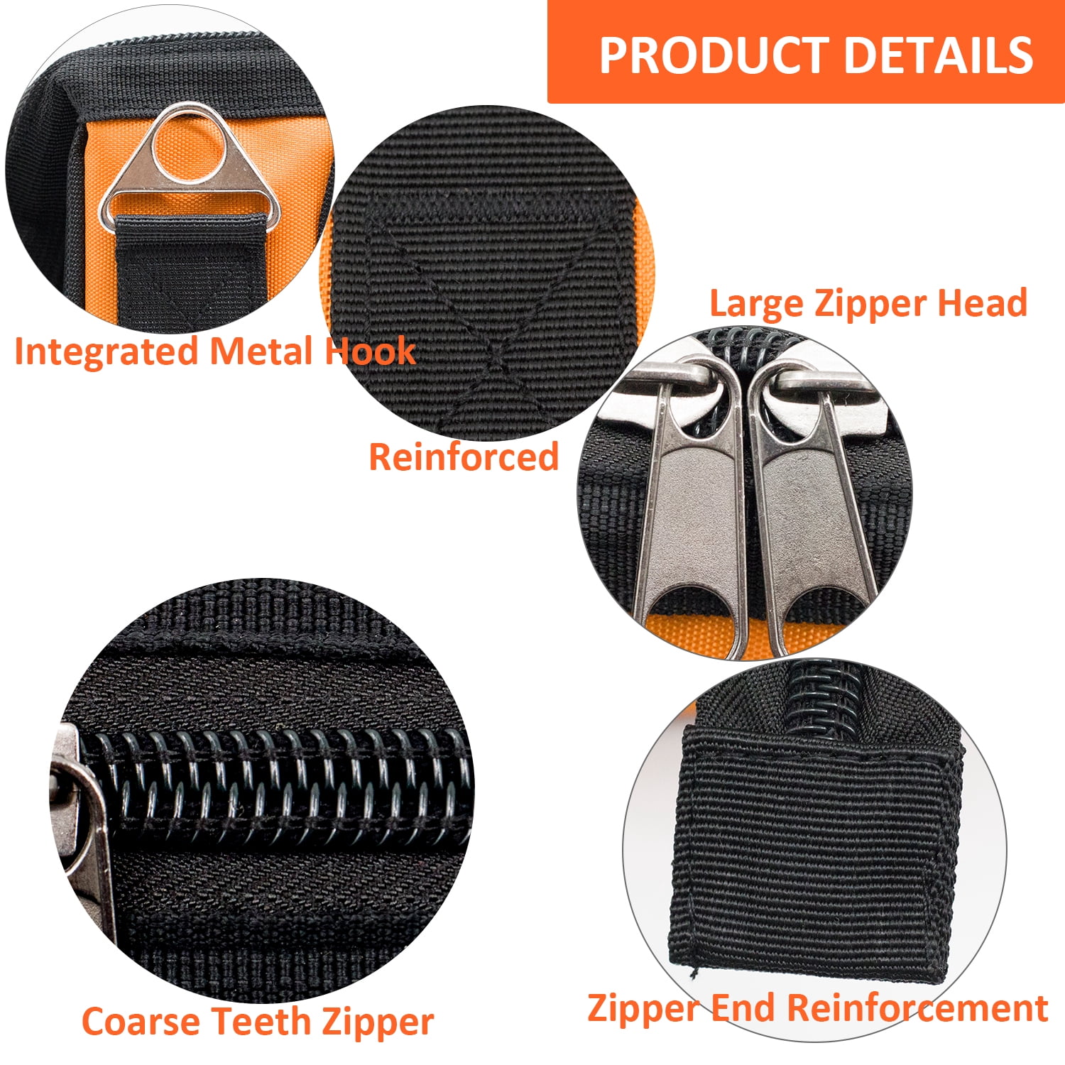 TOPXUAN Tool Bag 16 Inch Molded Plastic Base Heavy Duty Waterproof Orange Tool Organizer Wide Mouth With Shoulder Strap for Power Tools and Hand Tools Oxford Cloth Fabric (16 Pockets)