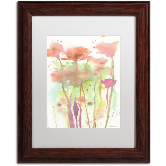 Trademark Fine Art "Red Poppy Impressions" Canvas Art by Sheila Golden White Matte, Wood Frame