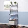 thumbnail image 1 of 5-Tier Leaning Ladder Book Shelf, Modern Storage Rack with Open Shelves, Solid Wood Legs Display Rack for Home Office, Living Room, Bedroom (Grey), 1 of 8