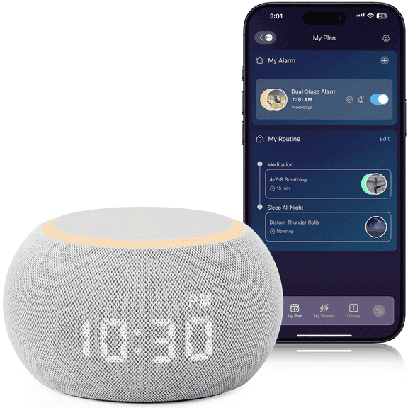 Hotmoon Alarm Clock with Sound Machine for Sleep, Luna Pro Dual-Stage Alarm, 507 Non Looping Sounds, Smart Night Light & Timer, Pink Green Brown White Noise Machine for Sleeping Adult Office Plug in