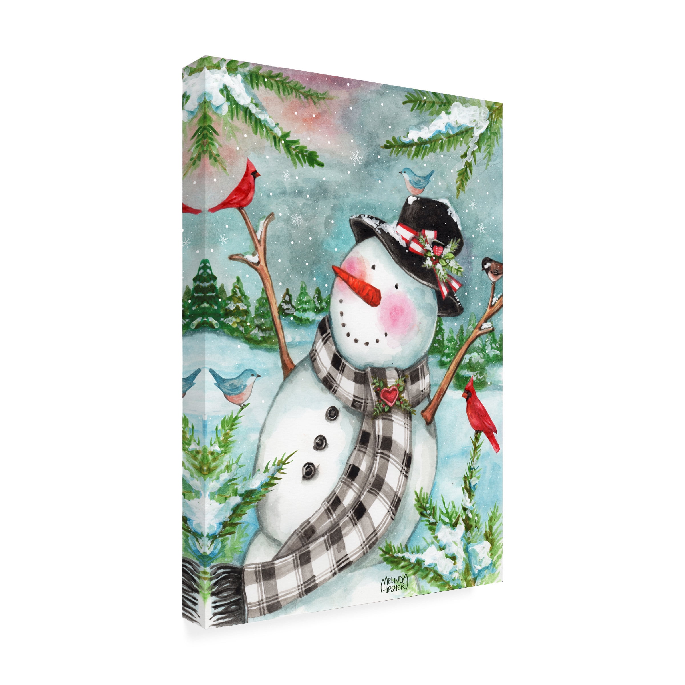 Melinda Hipsher 'Forest Snowman With Birds' Canvas Art
