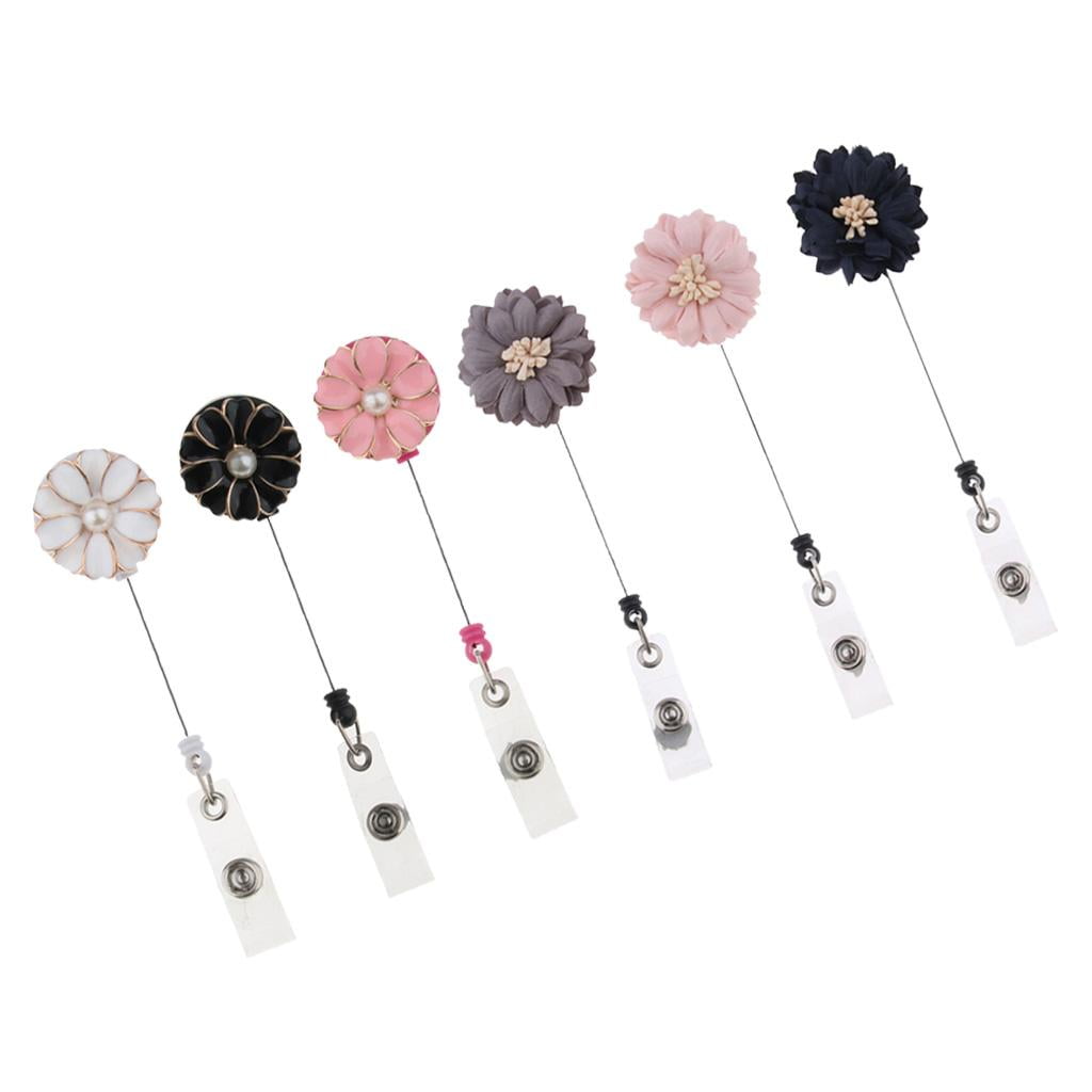 6 Pack Retractable Badge Holder ID Card with Clip Nurse Badge Carabiner Reel Floral Daisy 