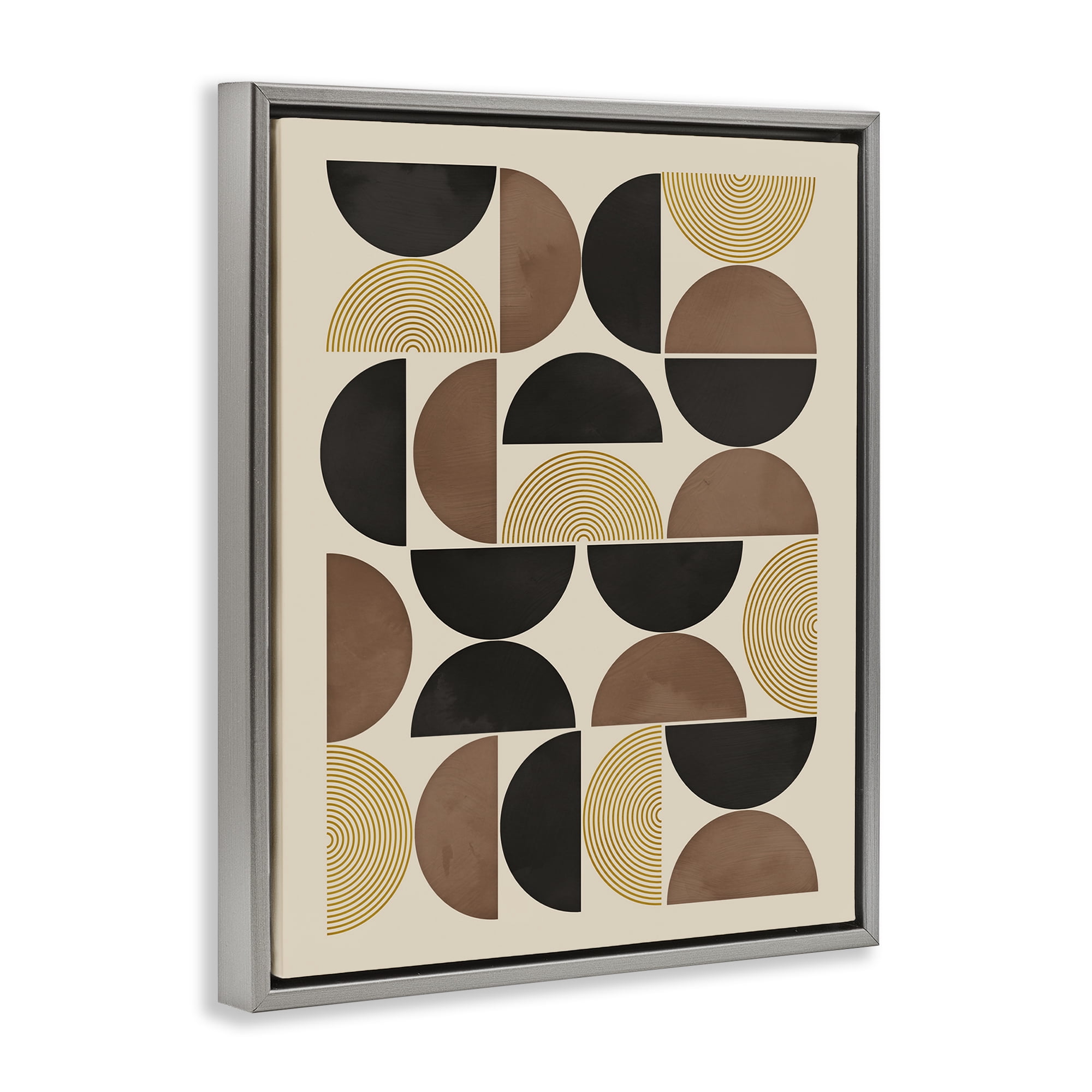 Stupell Industries Midcentury Beige Shapes Abstract Painting Gray Floater Framed Canvas Art Print Wall Art, 25 x 31