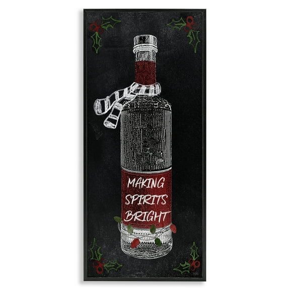 Stupell Industries Making Spirits Bright Bottle Holiday Painting Black Framed Art Prints Wall Art, 10 x 24