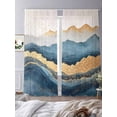 thumbnail image 2 of Teal Golden Sheer Curtains 108 Inch Length 2 Panels Set, Modern Oil Painting Art Voile Window Treatment Semi Sheer Long Curtains Drapes for Bedroom/Living Room/Kitchen 52"x108"x2, 2 of 7