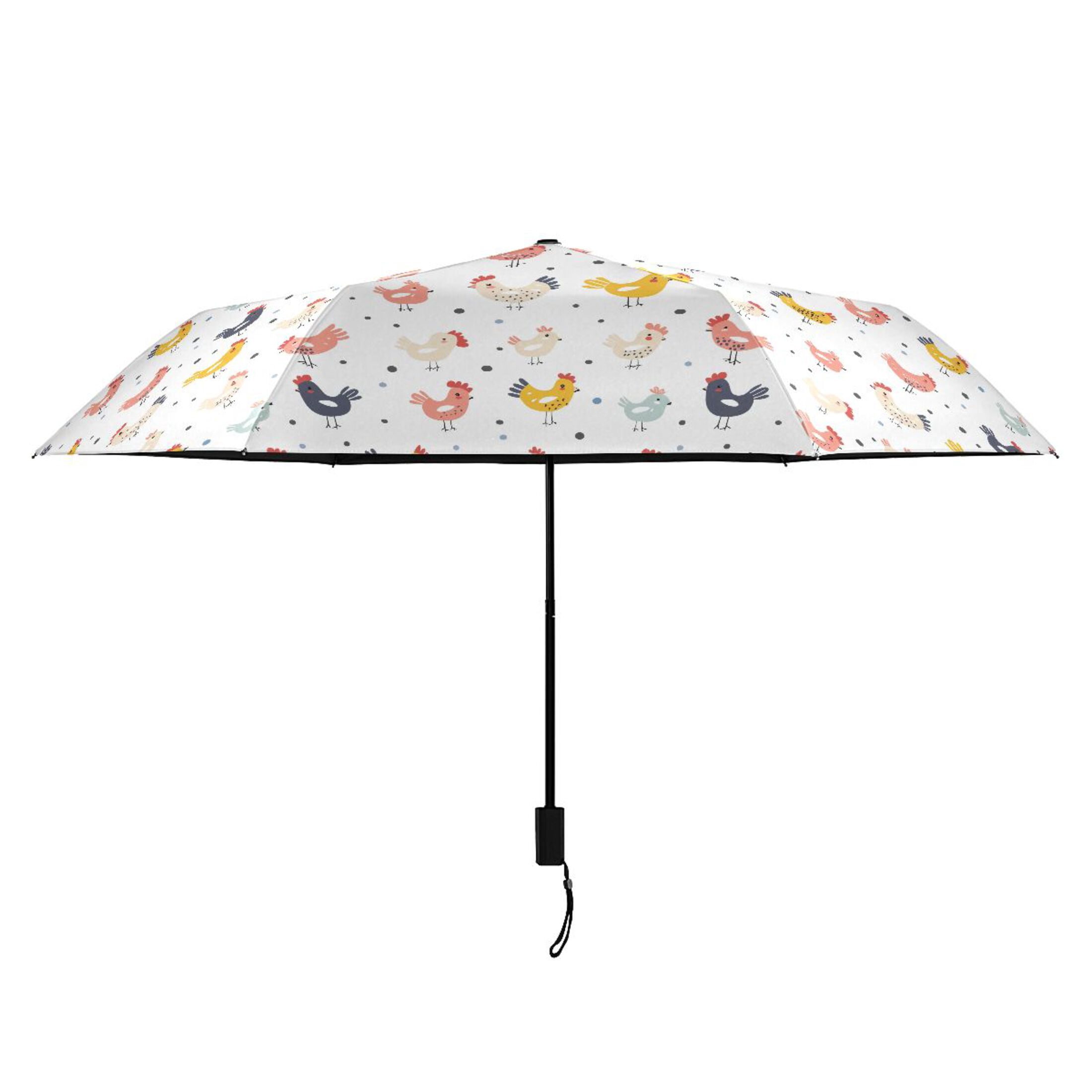 Cute Chicken and Dots Compact Sun Umbrella Windproof Travel Umbrellas for Rain Strong Portable UV Protection
