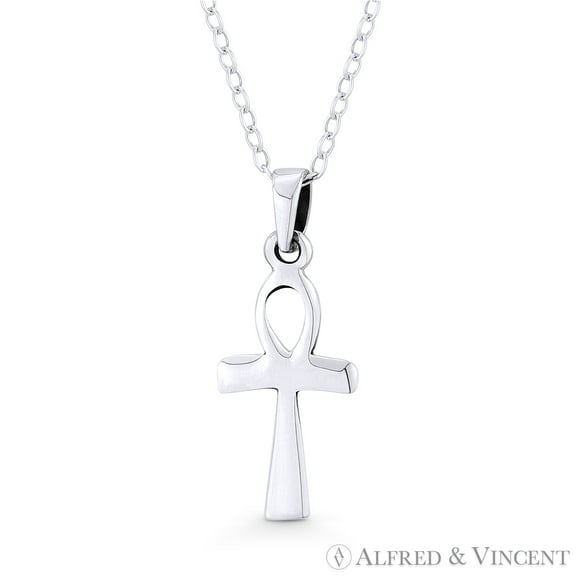 Egyptian Ankh Cross Key-of-Life Charm Pendant w/ Chain Necklace in Oxidized .925 Sterling Silver