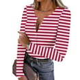 thumbnail image 1 of Yourumao Half Button Henley Shirts for Women Striped Ribbed Knit Tops Trendy Long Sleeve Blouses Spring Casual Tshirts, 1 of 8