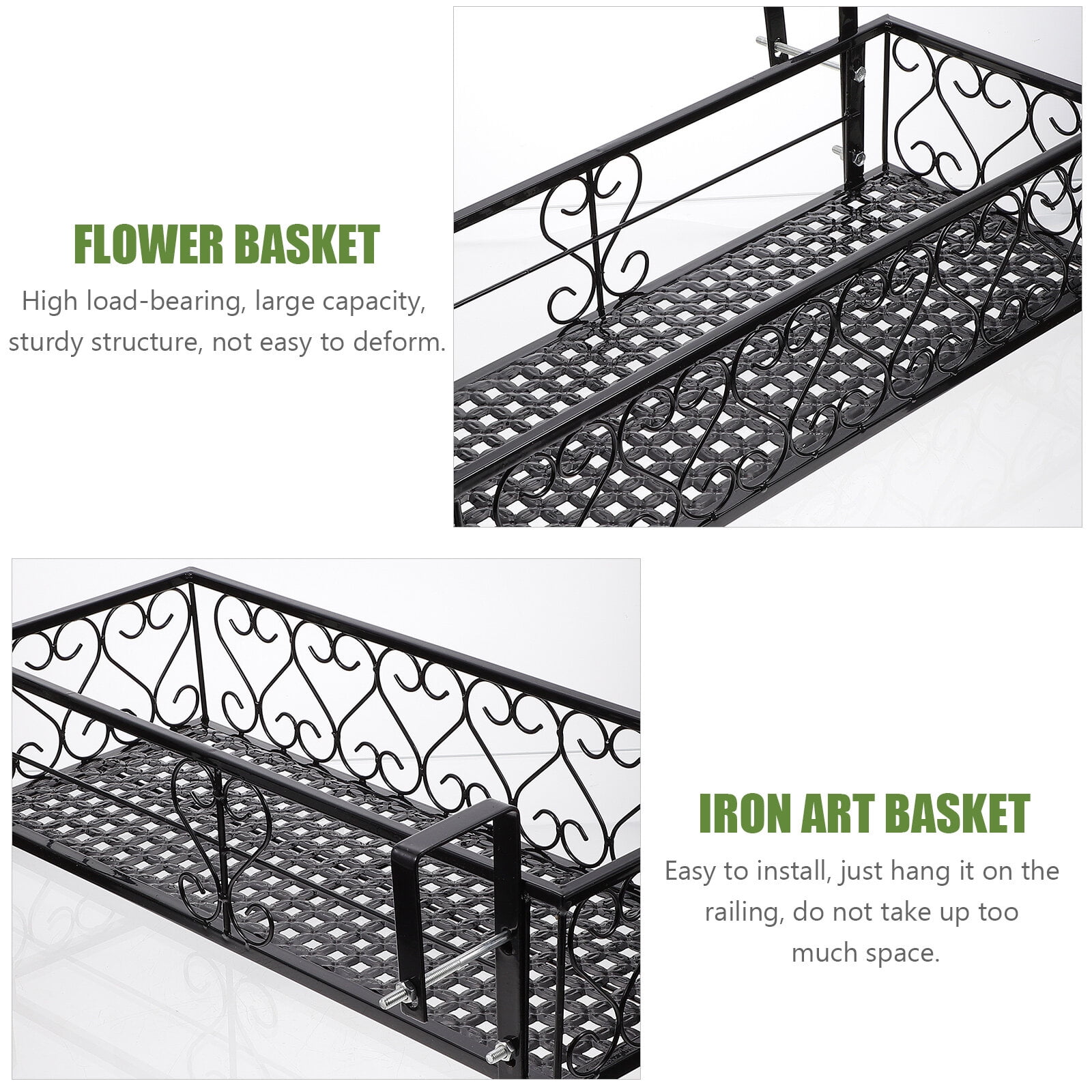 4pcs Balcony Planters Railing Hanging Shelf, Iron Plant Pots Holder With Hooks 19.6 Inch for Balcony Patio