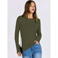 thumbnail image 5 of Women Long Sleeve Shirts Rib Knit Slim Fit Tops Fall Outfits Casual T-Shirt Underscrubs Layer Clothes Army Green S, 5 of 8