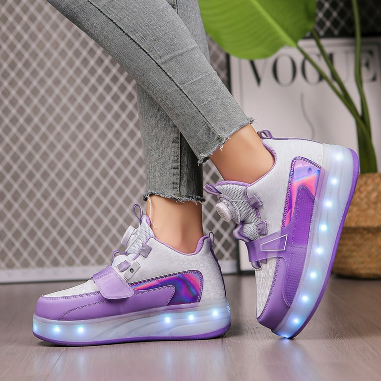 Toddler Shoes Kids LED Roller Skate Shoes with Single Wheel Light up Roller Shoes Gift for Girls Boys Children Girls Shoes Color Purple Size 10 10.5 Years Walmart