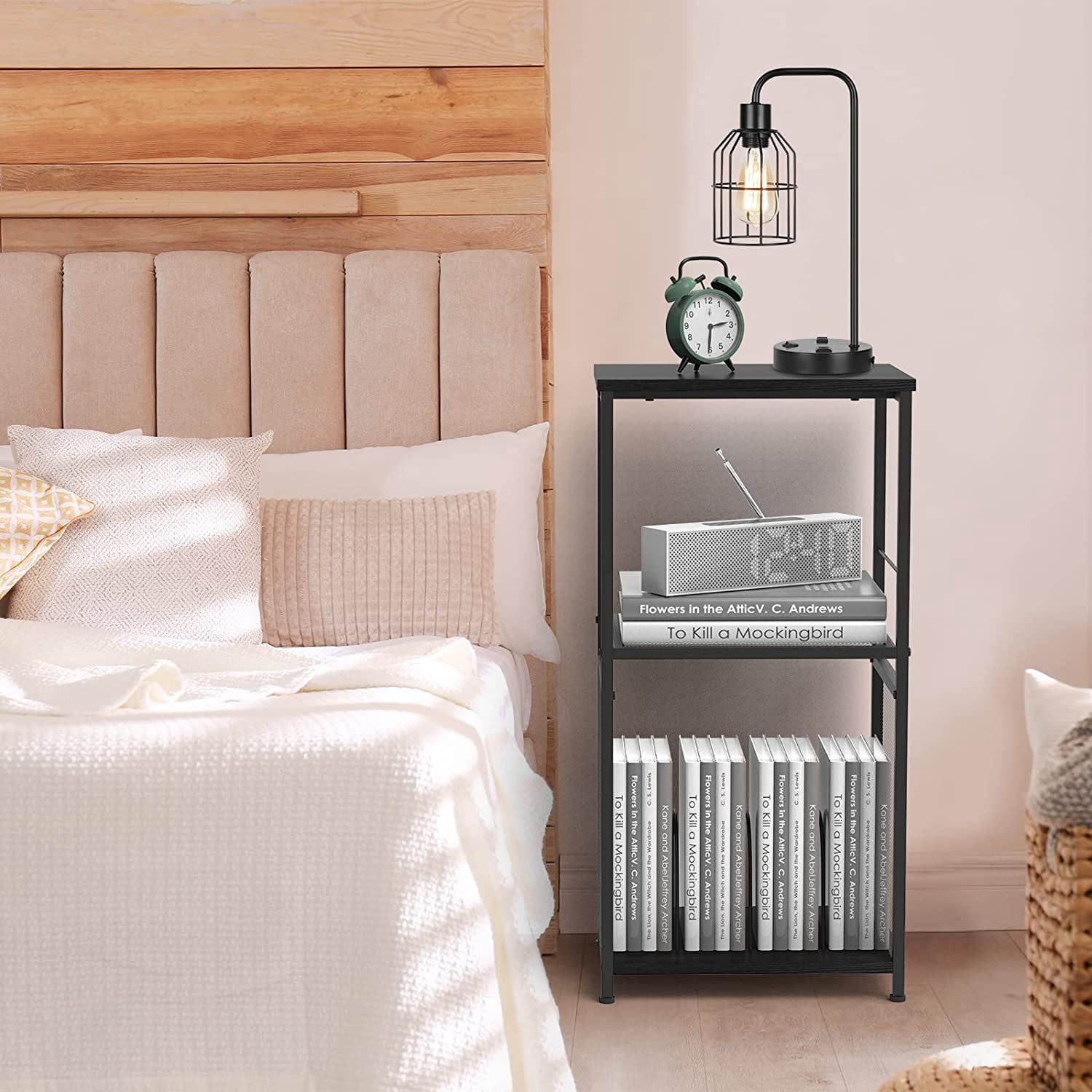 Oumilen Indoor Storage Wood Rectangle End Table, Black