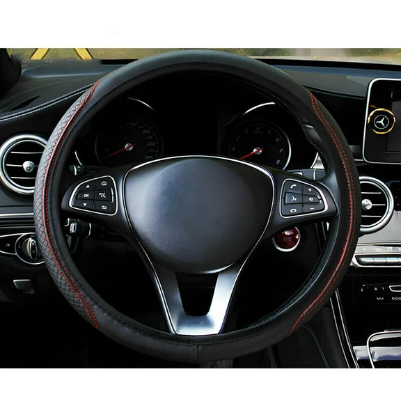 PU Leather Steering Wheel Cover for Women & Men,Waterfroof and Anti-Slip Car Steering Wheel Cover Universal Size 15" Black&Red