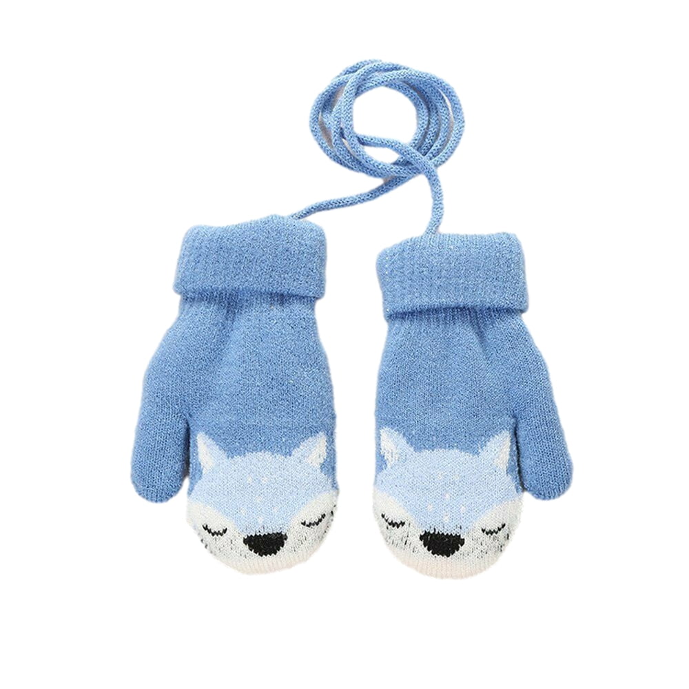 1 Pair Cartoon Fox Warm Knitted Gloves Wool Thick Plush Mitten for Baby Winter 