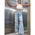 thumbnail image 3 of Women'S Ripped Jeans High Waisted Distressed Baggy Straight Wide Leg Pants Blue S, 3 of 8