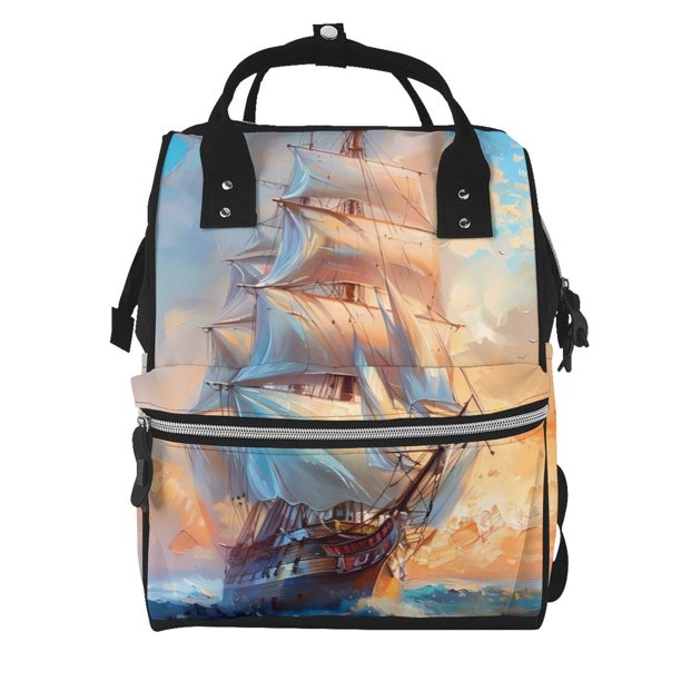 Easygdp Sailing Ship Ocean Sunset para Bolsa de Bebé de Gran Capacidad con Múltiples Bolsillos, Bolsa de Pañales para Padres, Bolsa de Viaje Organizada y Elegante