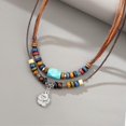 thumbnail image 5 of Men Necklace Layered Ethnic Style Metal Flower Pendant Wax Rope Wooden Beads Turquoise Clavicle Chai---Model code 27825, 5 of 5