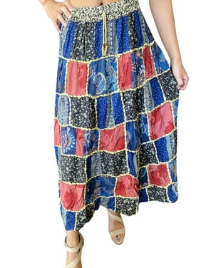 Mogul Women Maxi Skirt, Summer Skirt, bLUE Gujarati Patchwork Handmade Vintage Boho Chic Long Skirts SM