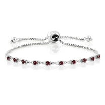Gem Stone King 0.90 Ct Round Red Rhodolite Garnet 925 Sterling Silver Bracelet for Women