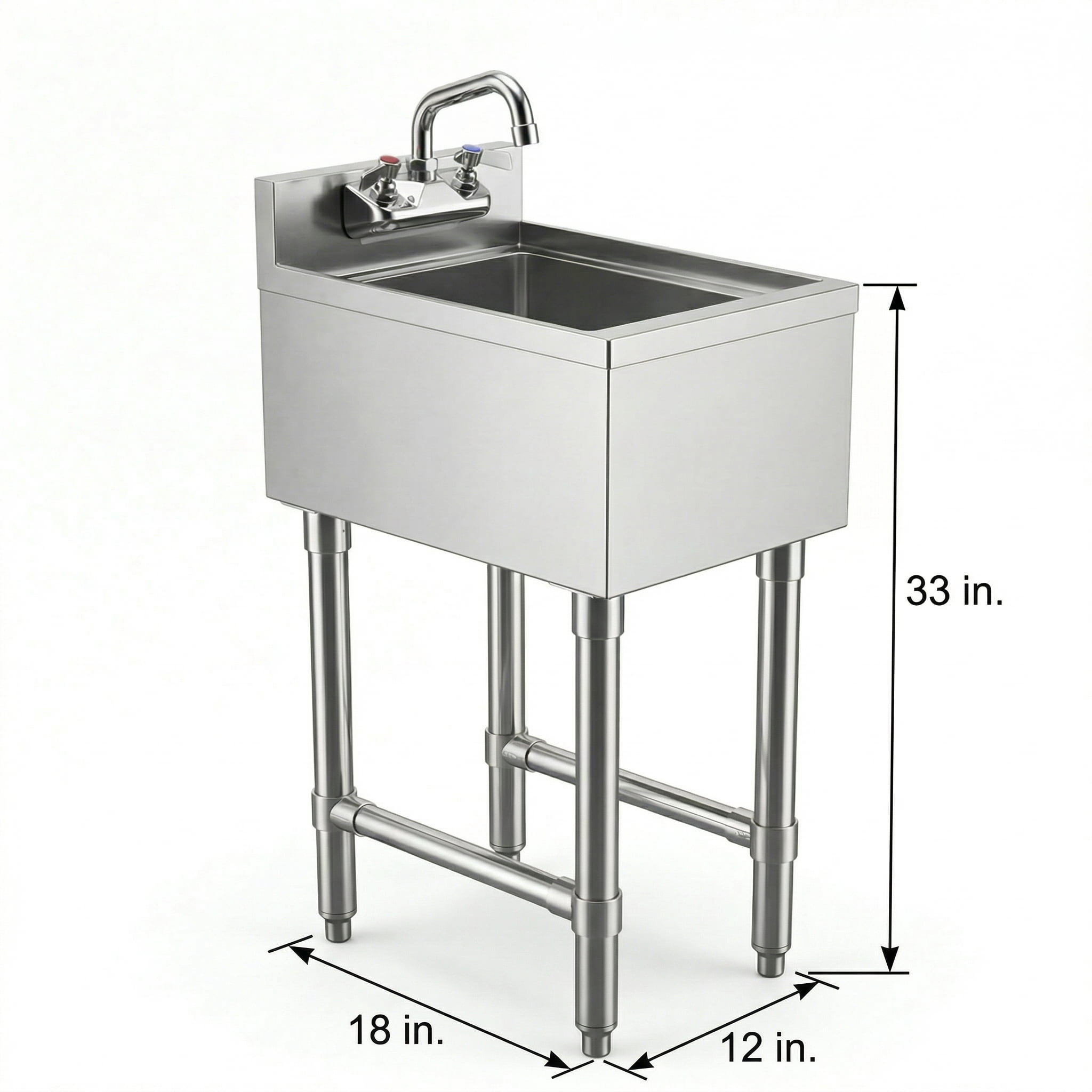 AmGood Commercial Underbar Hand Sink 18.5 in. x 12 in. x 30 in. Stainless Steel with Backsplash Faucet Included NSF, Single Bowl Bar Prep Sink