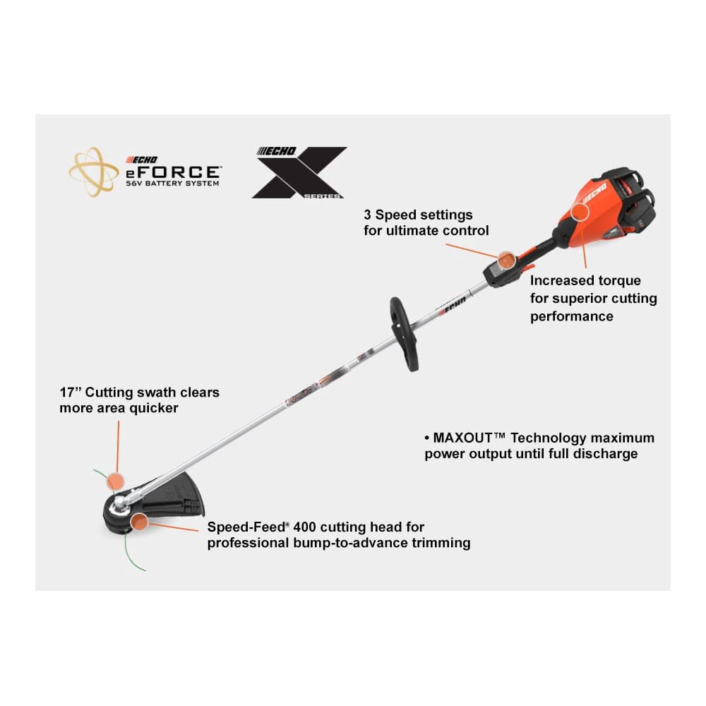 Echo Eforce 56V 17In String Trimmer Battery Powered Straight Shaft 5Ah Kit