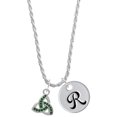 thumbnail image 1 of Delight Jewelry Silvertone Small 2-D Green Trinity Knot Silvertone Script Initial Disc - R - Charm Necklace, 20"+3", 1 of 4