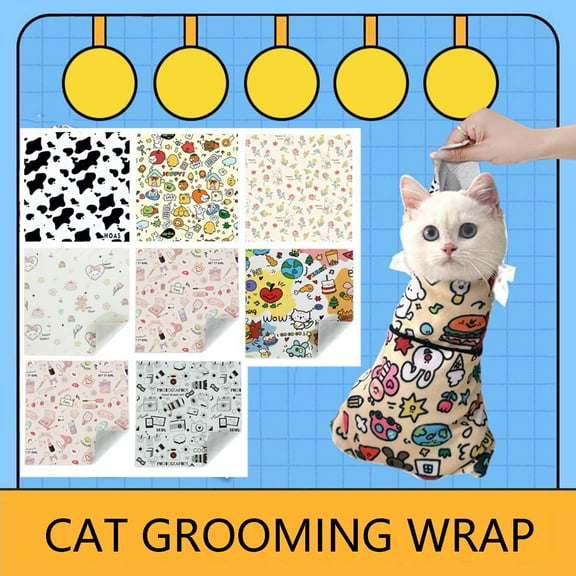 Summercome Cat Grooming Wrap | Self-Adherent, Anti-Bite, Anti-Scratch, Anti-Escape Calming Cat Wrap, Perfect for Medicine, Nail Clipping | Multifunctional Pet Tool, L (Within 11.1lbs)