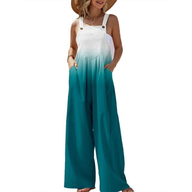 Kmbangi Combinaison Longue Dégradée pour Femme Sans Manches à Bretelles Spaghetti Salopette d'Été Décontractée Pantalon à Bretelles