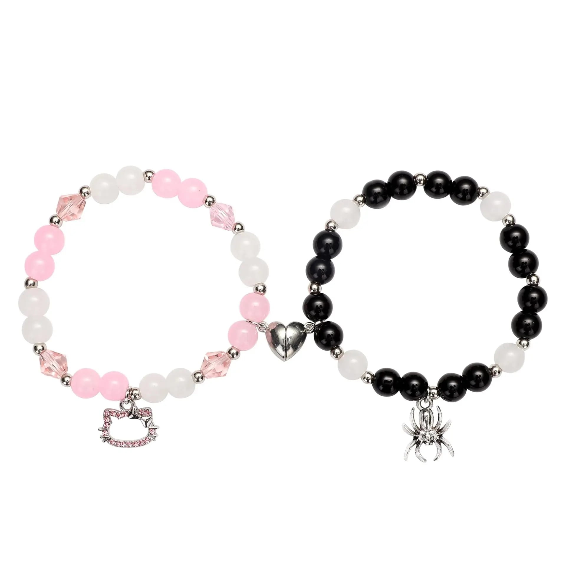 Sanrio Hello Kitty Bracelet Couple Love Magnetic Buckle Beaded Bracelet Exquisite Cat Diamond Pendant Girls Festival Gifts